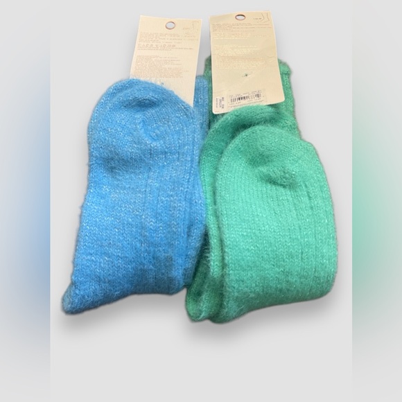 American Eagle Shimmer Crew Socks Bundle of 2 Pairs Blue Green Fuzzy One Sz NWT - Picture 5 of 5